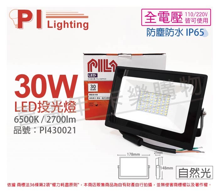 PILA沛亮 LED BVP03065 30W 6500K 白光 全電壓 IP65 IK06 投光燈 泛光燈 洗牆燈_PI430021