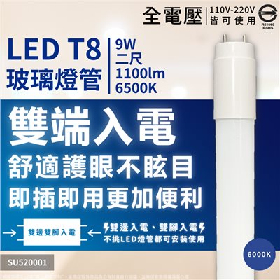 索雷特 LED T8 2尺 9W 6000K 白光 全電壓 日光燈管_SU520001