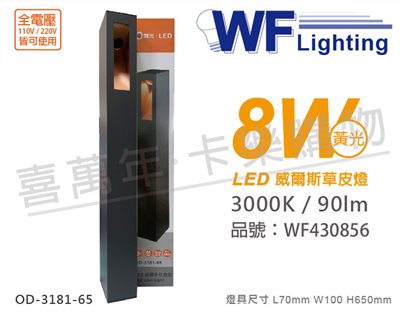 舞光 OD-3181-65 LED 8W 3000K 黃光 全電壓 65cm 深灰色 威爾斯戶外草皮燈_WF430856