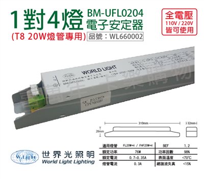 WORLD LIGHT 世界光 BM-UFL0204 FL 20W 4燈 全電壓  預熱啟動 電子安定器_WL660002